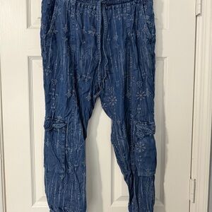 Johnny Was Light Blue Embroidered Pants